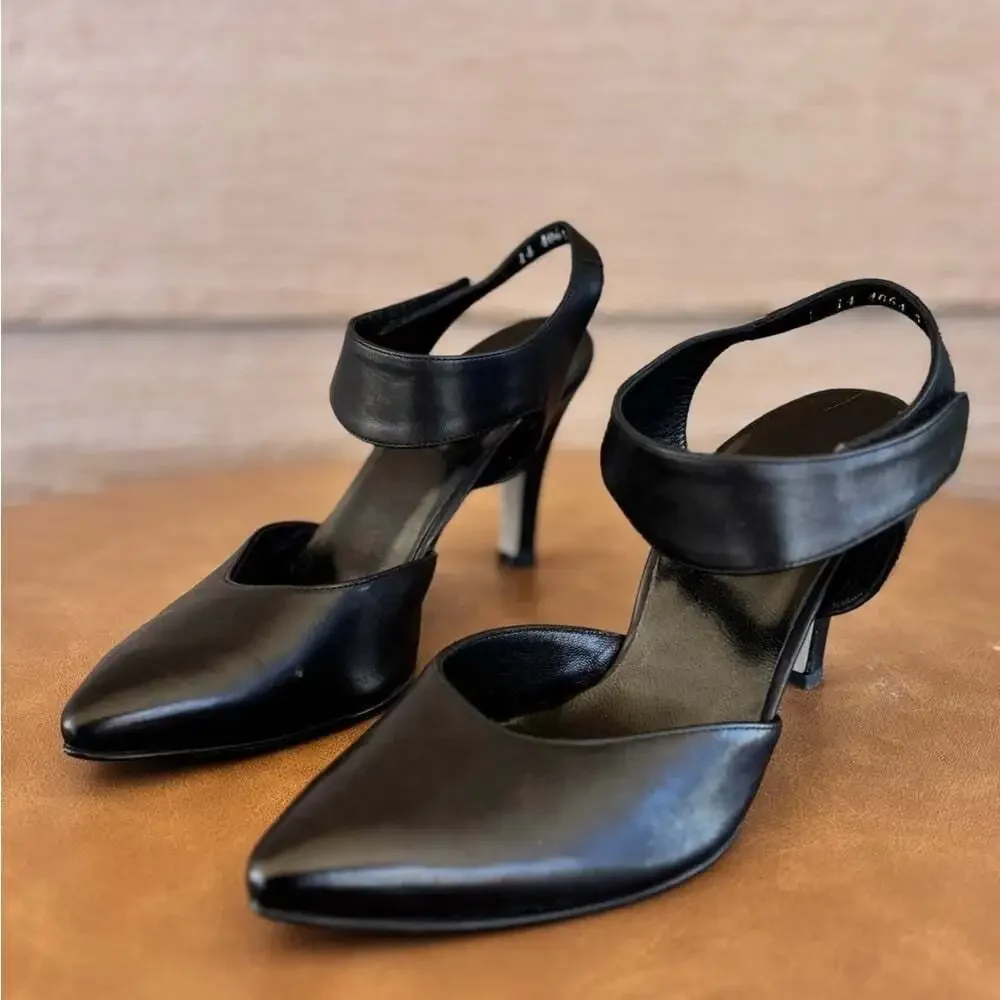 Paul Green Nicolette Black Pointed-Toe Slingback Heels Sz 5 (Fits Like 6-6 1/2)